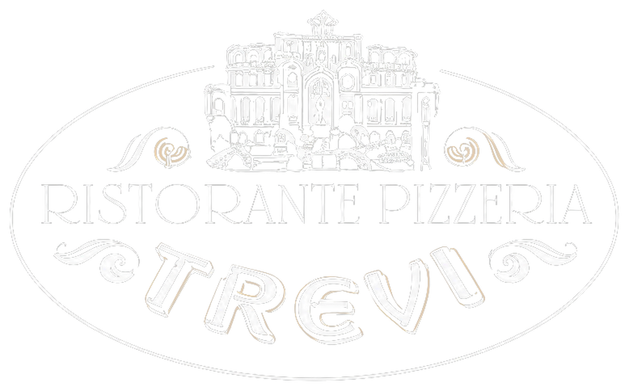 Logo Ristorante Pizzeria Trevi: die Fassade des Trevi-Brunnens über dem Schriftzug, gefasst in ein Oval